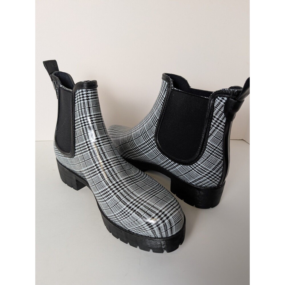 Jeffrey Campbell Womens Plaid Cloudy Rain Boots Black Check Size 10 Chelsea